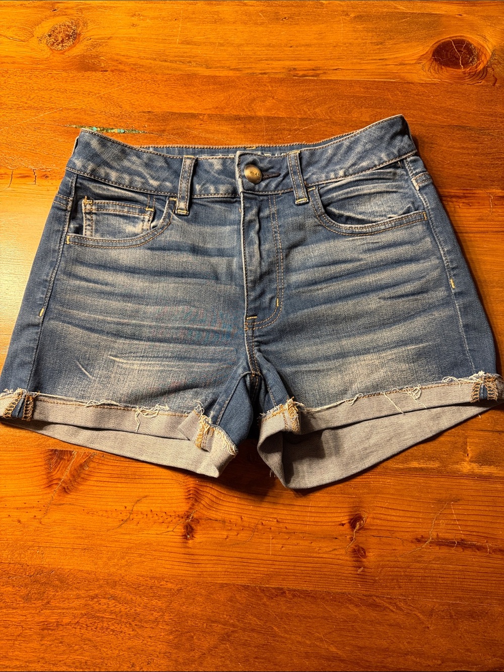 American Eagle Outfitters Hi-Rise Shortie Rolled Hem Denim Shorts